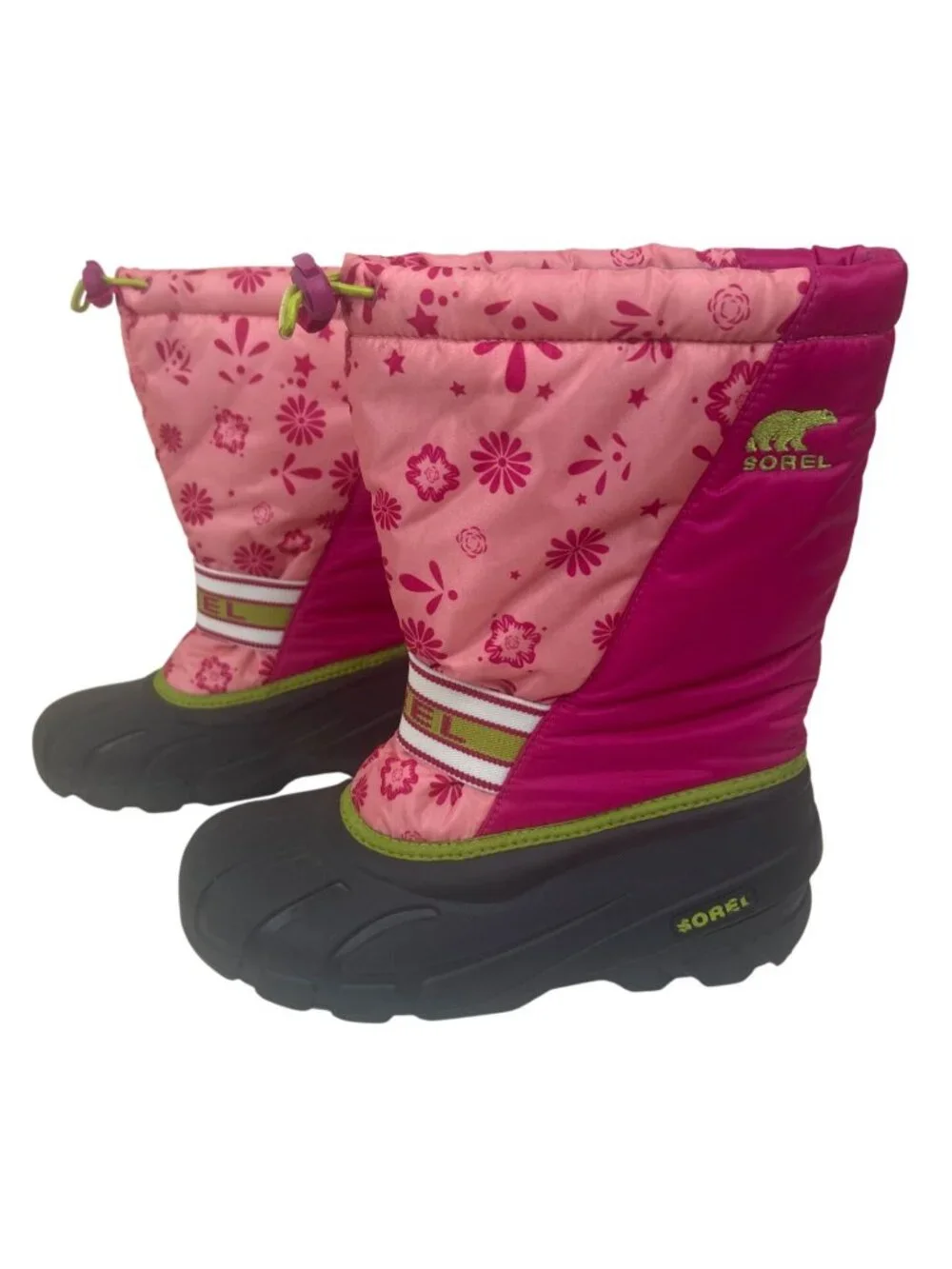 Sorel Winter Boots Sz 7 Pink Floral Waterproof Insulated Cold Weather Adjustable